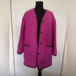 RARE Oscar De La Renta wool pink brown leather jacket coat luxury designer